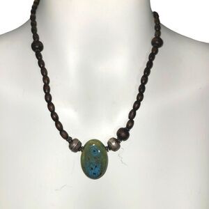 Beautiful Blue/Green Stone and wooden Beads Necklace